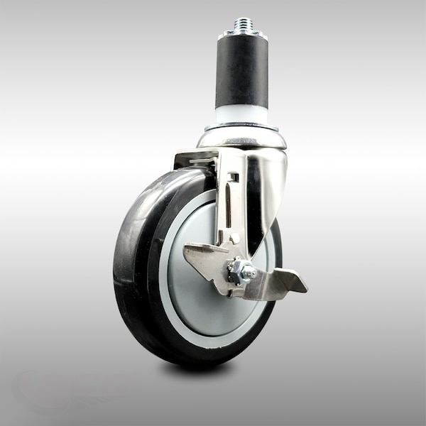 Service Caster 5 Inch 316SS Black Polyurethane Swivel 1-5/8 Inch Expanding Stem Caster Brake SCC-SS316EX20S514-PPUB-BLK-TLB-158 - main